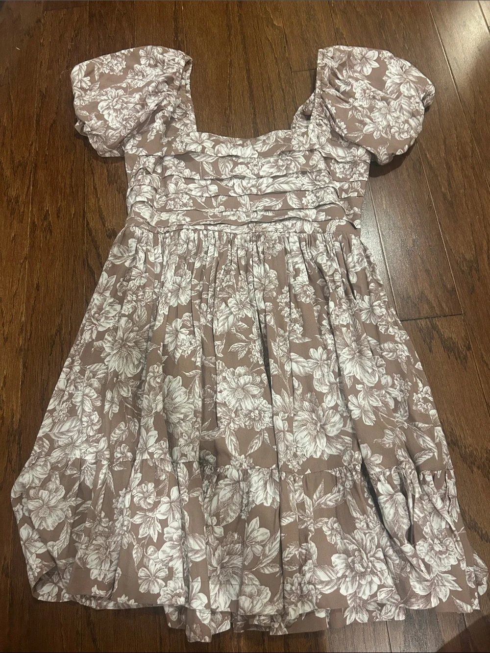 Teens Mauve Floral Puff-Sleeve Dress Altar'd state